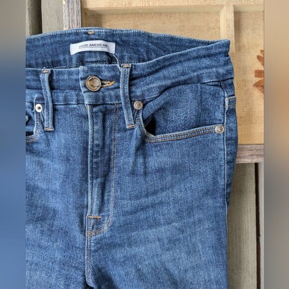 Good American Good Waist Skinny Jeans 0/25 Blue 161 High Waist Roll Cuff - Picture 4 of 8